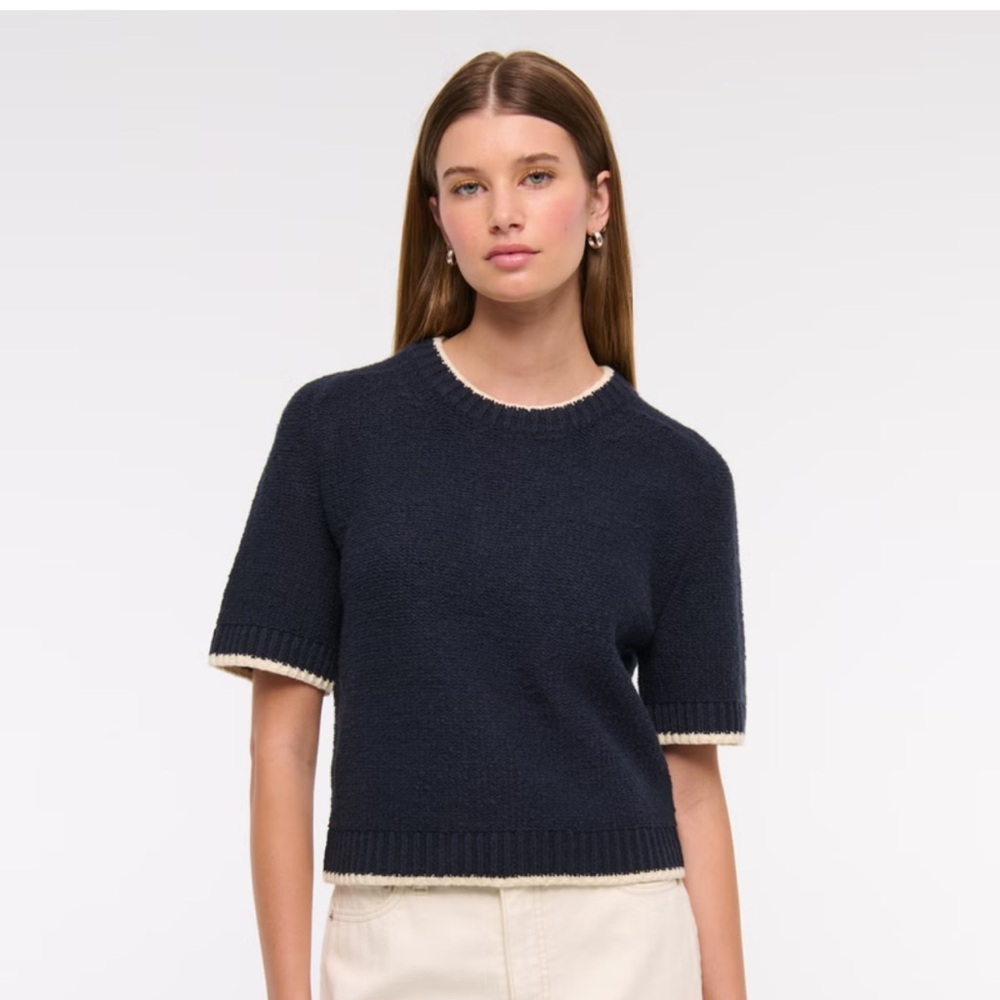 Madeline Textural Crew Sweater Tee size XL indigo